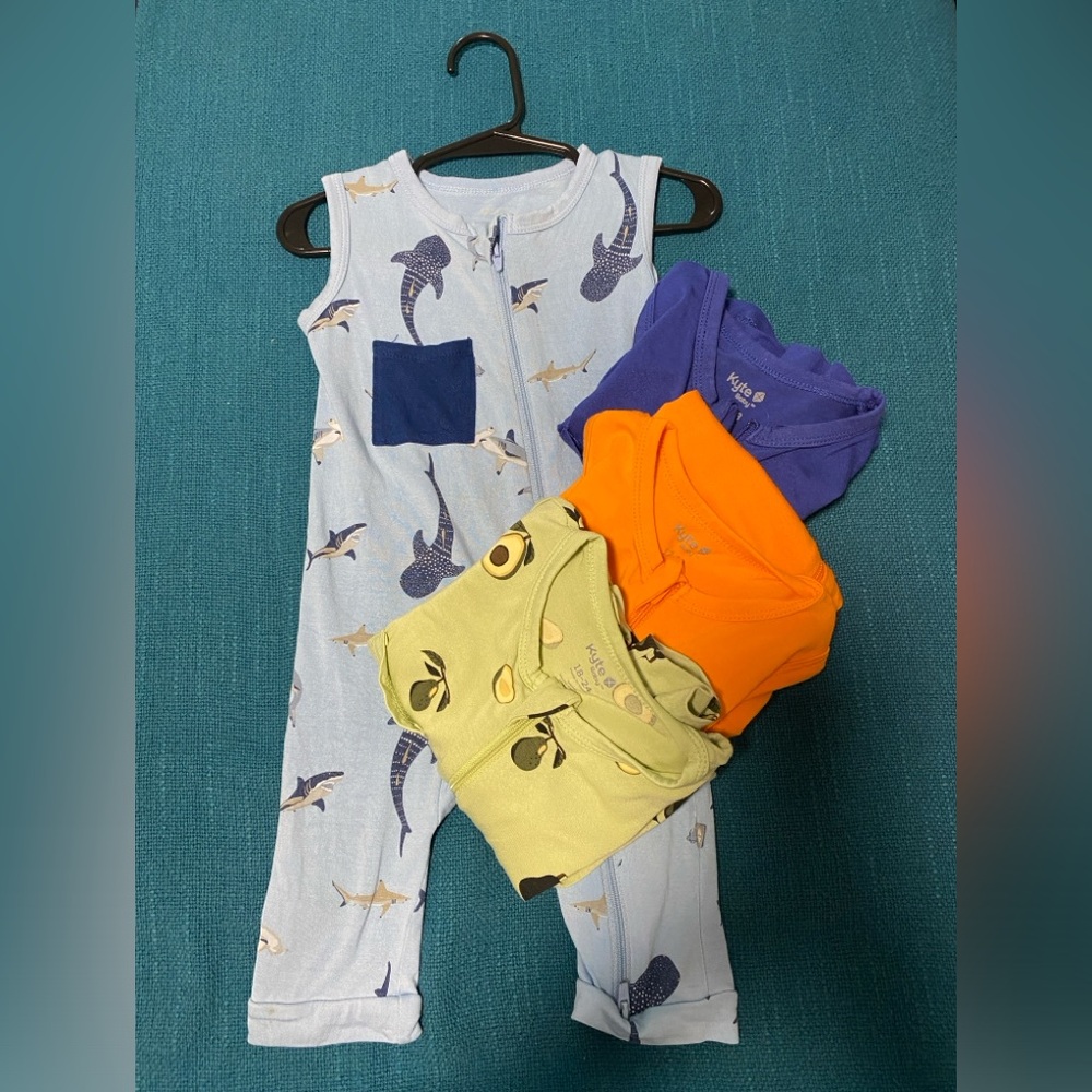 Zippered sleeveless Rompers - avocado, royal, tangerine and stream shark.